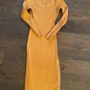 Almost Famous Mustard Ribbed Long Sleeve Dress